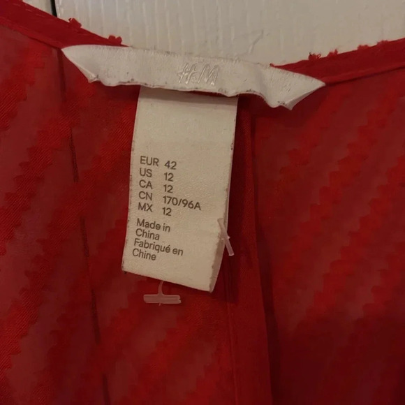 H&M Long Maci knotted sheer Red Wrap V neck Dress Sz 12 - Picture 5 of 16